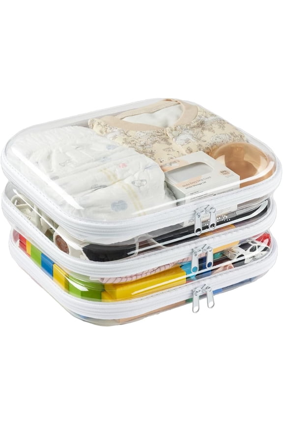 3-Pack Large Clear Hard Shell Zipper Case, Diaper Bag Organizer Pouches, Pencil Case & Makeup Bag, Travel Essentials and Toy Organizer (3L