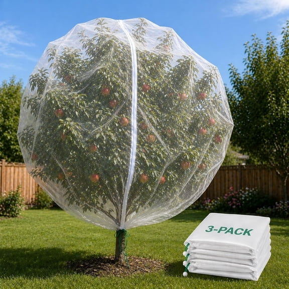 3 Pack Large Fruit Tree Netting Bags (10x10 ft), Extra-Fine Mesh Garden Net with Zipper & Drawstring, Reusable & Easy Access Bird Netting, Protects from Birds, Insects, Squirrels & Deer