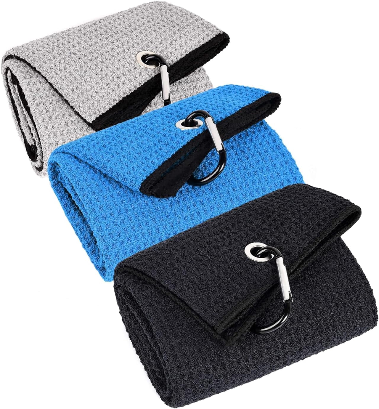 3 Pack Large Golf Towels, 16" x 24" Tri-Fold Portable Microfiber Fabric ...