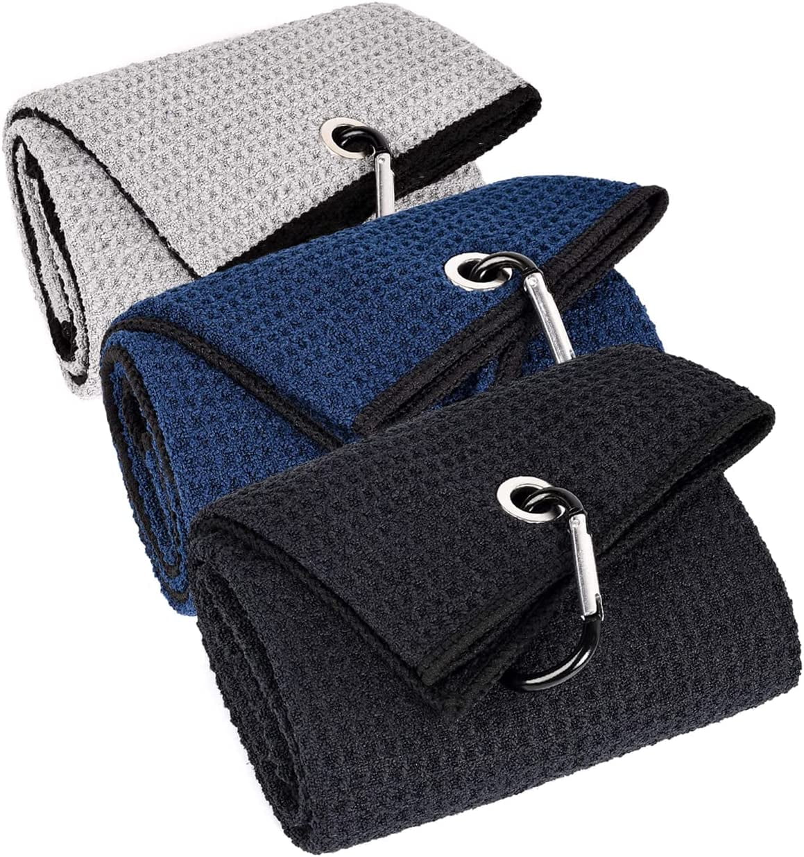 3 Pack Large Golf Towels, 16" x 24" Tri-Fold Portable Microfiber Fabric ...
