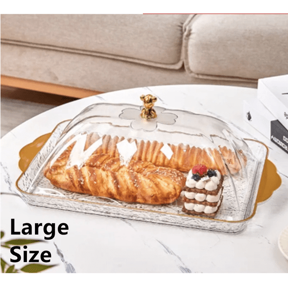 Large Rectangular Cake Plate with Dome Lid  Clear Plastic Dessert Display Trays with Covers, Shatterproof Serving Platters for Cake Bread Cupcakes Pastries Cookies Party Buffet Bakery Events