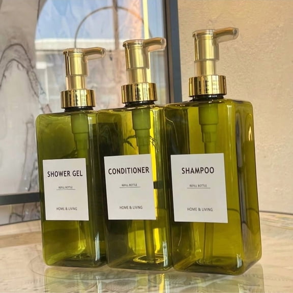 3 Pack Large Rectangular Shampoo Bottles - 21.98 oz with Labels