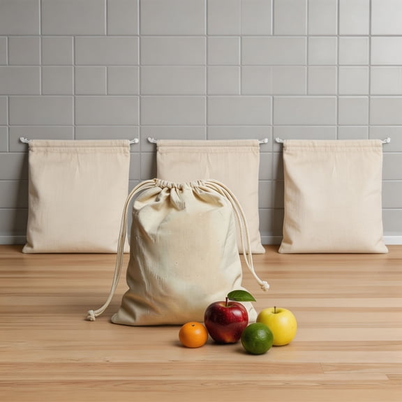 3 Pack Large Reusable Cotton Drawstring Produce Bags, 1517.3 Inch Eco-Friendly Poly-Cotton Storage Sacks, Washable Fruit Vegetable Grocery Pouches for Kitchen, Travel & DIY Crafts