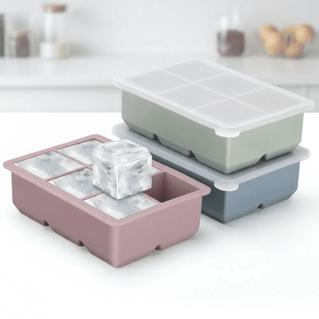 3-Pack Large Silicone Ice Cube Molds with Leak-Proof Lids, BPA-Free Flexible Stackable Square Trays for Cocktails, Whiskey, and Drinks