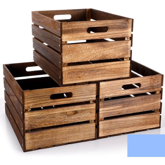 3 Pack Large Wood Crates Box for Storage 16 x 12 x 9.5 Inches Unassembled Wooden Milk Crates with Handle Decorative Nesting Box for Winter Display Rustic DIY Office Home Retail Art Craft