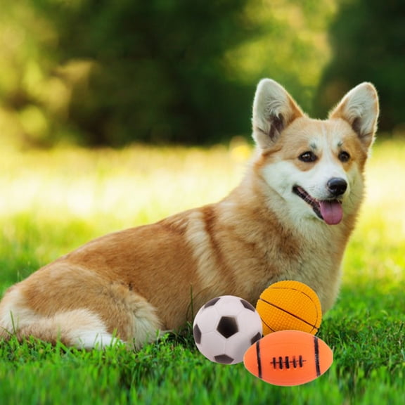 3-Pack Latex Dog Balls for Squeaky,Sport Themed Toys Aggressive Chewers(Basketball, Football, Soccer), Soft Rubber Interactive Chew Toys for Small Dogs & Puppies