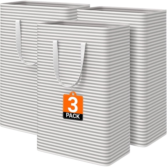 3-Pack Laundry Basket, Collapsible Laundry Hampers, 125L, Gray | Freestanding, Waterproof, Foldable Laundry Bin with Reinforced Handles, Dirty Clothes Hamper Basket for Bathroom, Dorm,Camper