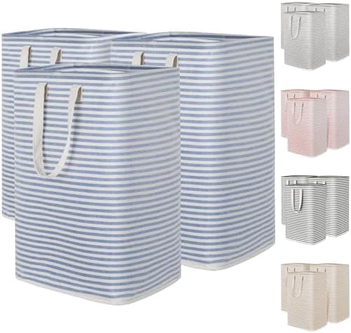 3 Pack Laundry Hamper Large Collapsible Laundry Baskets, Freestanding Waterproof Clothes Hamper with Easy Carry Handles in Laundry Room Bedroom Bathroom College Dorm, Blue, 3 x 80L