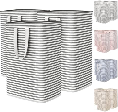 3 Pack Laundry Hamper Large Collapsible Laundry Baskets, Freestanding Waterproof Clothes Hamper with Easy Carry Handles in Laundry Room Bedroom Bathroom College Dorm, Black, 3 x 80L Black,3 x 80L