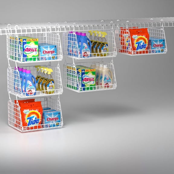 3-Pack Laundry Room Organization and Storage, Hanging Wire Basket for Laundry with 360Rotating Hooks, Over Washer and Dryer Shelves, Laundry Organizers and Storage Basket, white