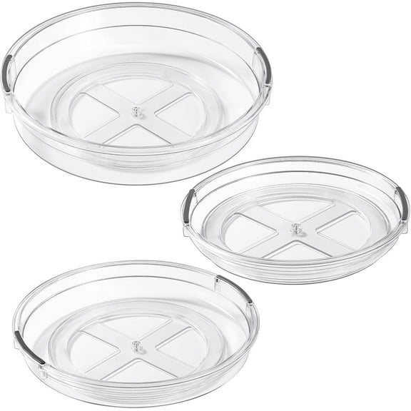 Delamu 3 Pack Lazy Susan Turntable Organizer for Cabinet Refrigerator 9.25'' 10.6'' 12'' Rotating Lazy Susan, Clear
