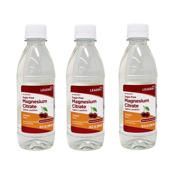 3 Pack - Leader Magnesium Citrate Saline Laxative, Sugar-Free, Cherry Flavor, 10 FL OZ