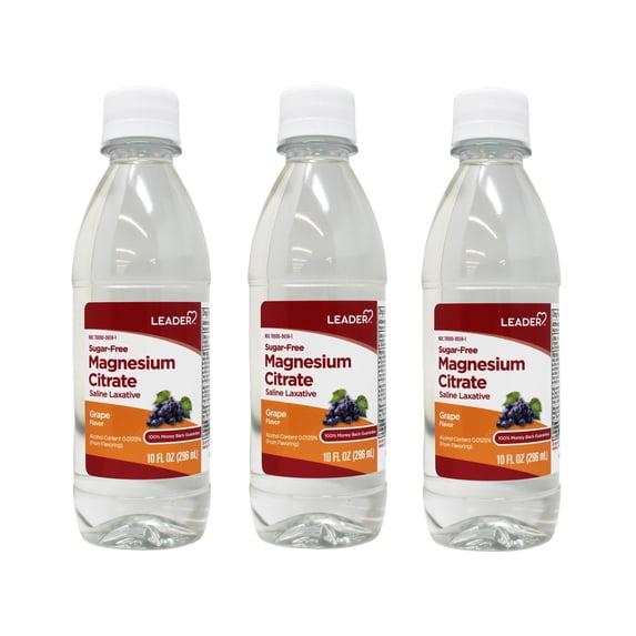 3 Pack - Leader Magnesium Citrate Saline Laxative, Sugar-Free, Grape Flavor, 10 FL OZ
