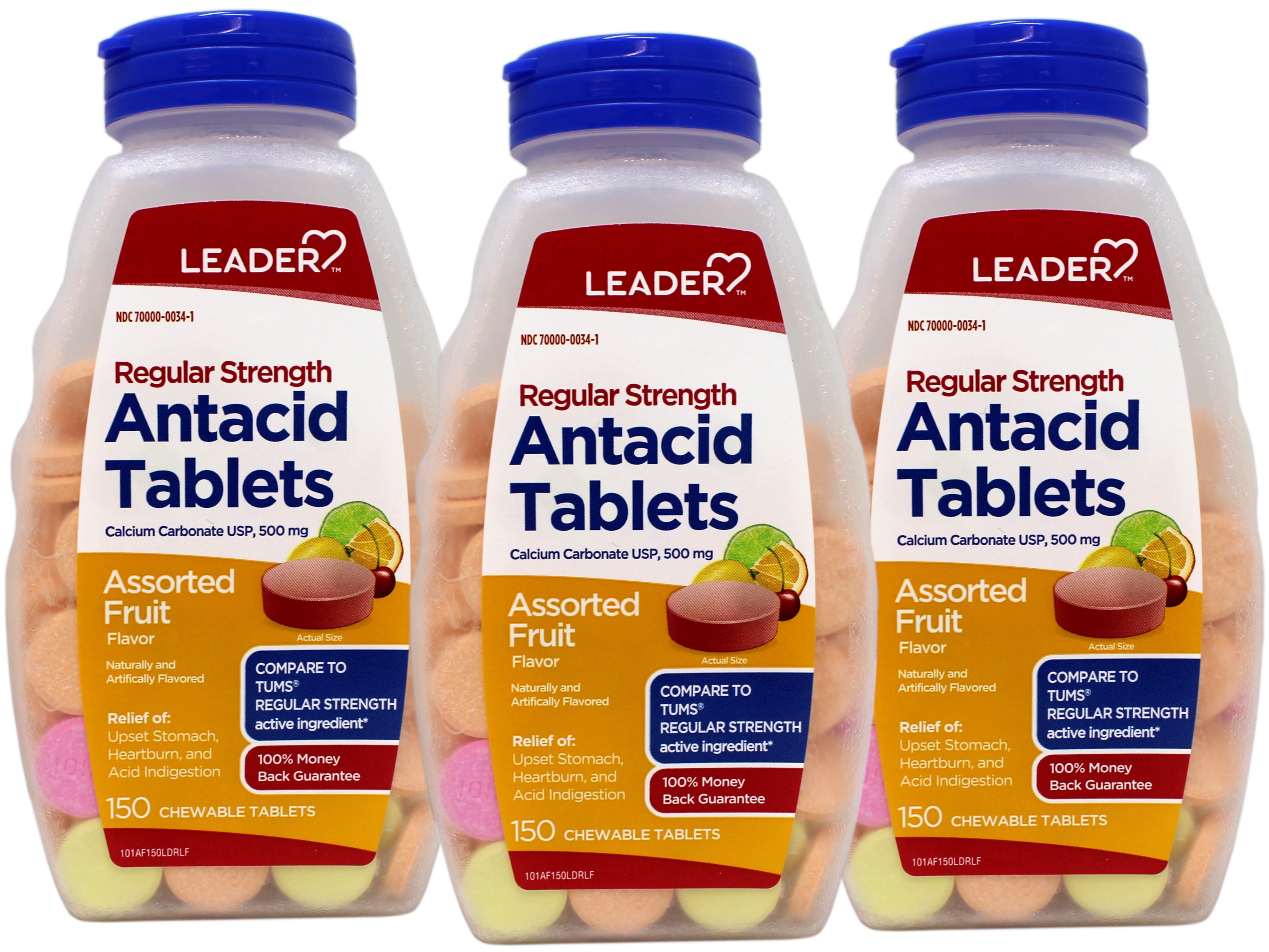 3 Pack - Leader Regular Strength Chewable Antacid Tablets for Heartburn ...