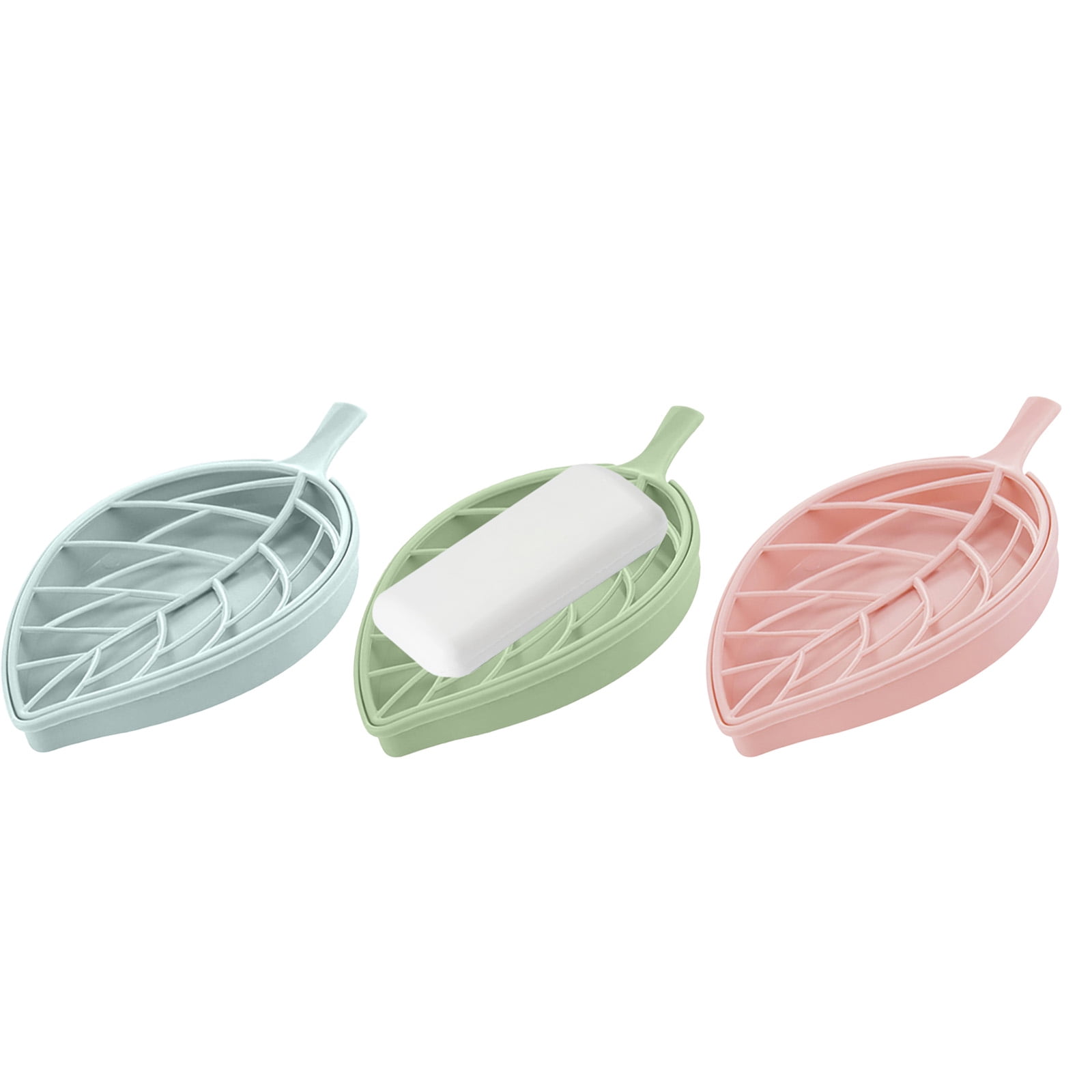 3 Pack Leaf-Shaped Soap Dish Set, 2-Tier Soap Holder Drain Rack, Leaf ...