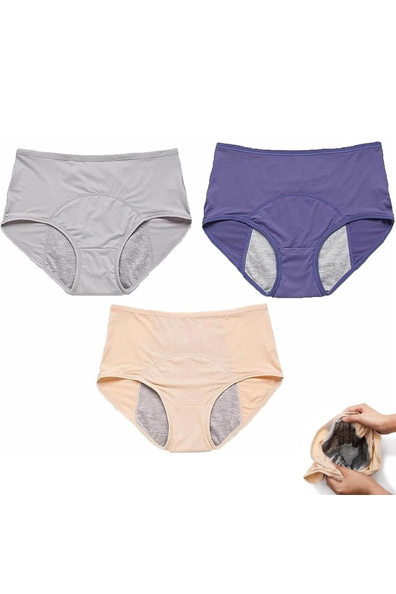 3 Pack Leak Proof Underwear For Women Plus Size Leakproof Panties High Waisted Breathable Stretchy Incontinence Solid Briefs