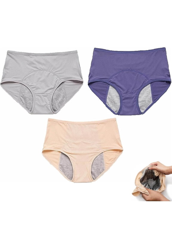 3 Pack Leak Proof Underwear For Women Plus Size Leakproof Panties High Waisted Breathable Stretchy Incontinence Solid Briefs