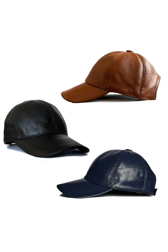 Genuine Lambskin Leather Sports Visor Hat, Black Navy Copper, 3 Pack