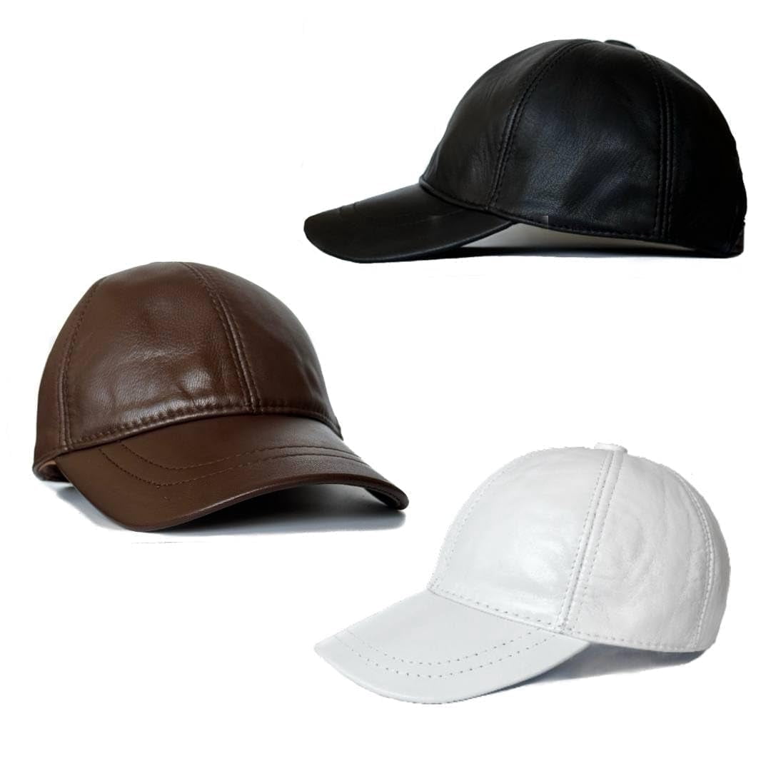 3 Pack Leather Caps Genuine Lambskin Leather Hat Sports Visor ...