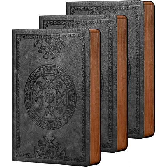 3 Pack Leather Vintage Journal for Men Soft Cover Lined Pages Notebook 180 Lay Flat for Writing Travel Diary, 5.7'' x 8.3'', Black