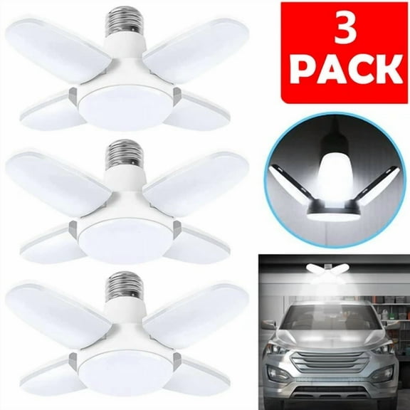 3 Pack Led Garage Light Bulb Deformable Ceiling Fixture Lights E27 Workshop Lamp