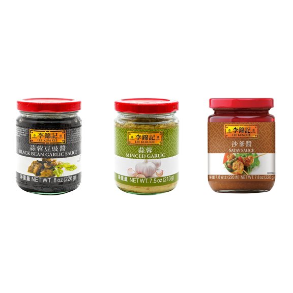 NineChef Brand Spoon Plus 3 Pack Lee Kum Kee Cooking Sauce, 3 Flavors(Black Bean Garlic Sauce,Minced Garlic Sauce,Satay Sauce)