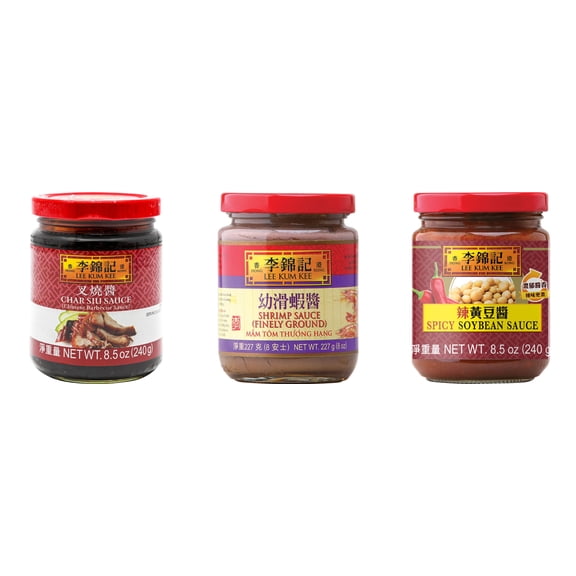 3 Pack Lee Kum Kee Cooking Sauce, 3 Flavors(Char Siu Sauce,Finely Shrimp,Spicy Soybean Sauce) Plus NineChef Brand Long Handle Coffee Spoon