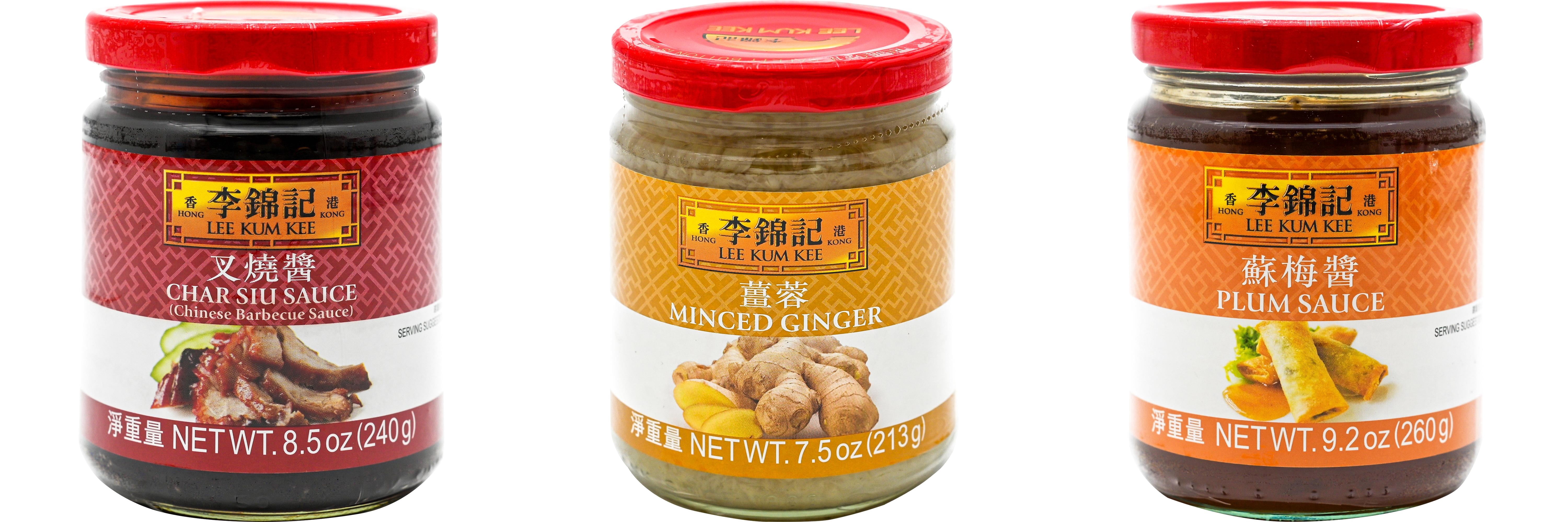 3 Pack Lee Kum Kee Cooking Sauce, 3 Flavors(Char Siu Sauce,Minced Ginger Sauce,Plum Sauce) Plus NineChef Brand Long Handle Coffee Spoon