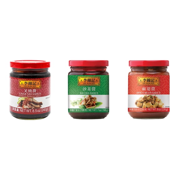 3 Pack Lee Kum Kee Cooking Sauce, 3 Flavors(Char Siu Sauce,Sa Cha Sauce,Spicy Bean Sauce) Plus NineChef Brand Long Handle Coffee Spoon
