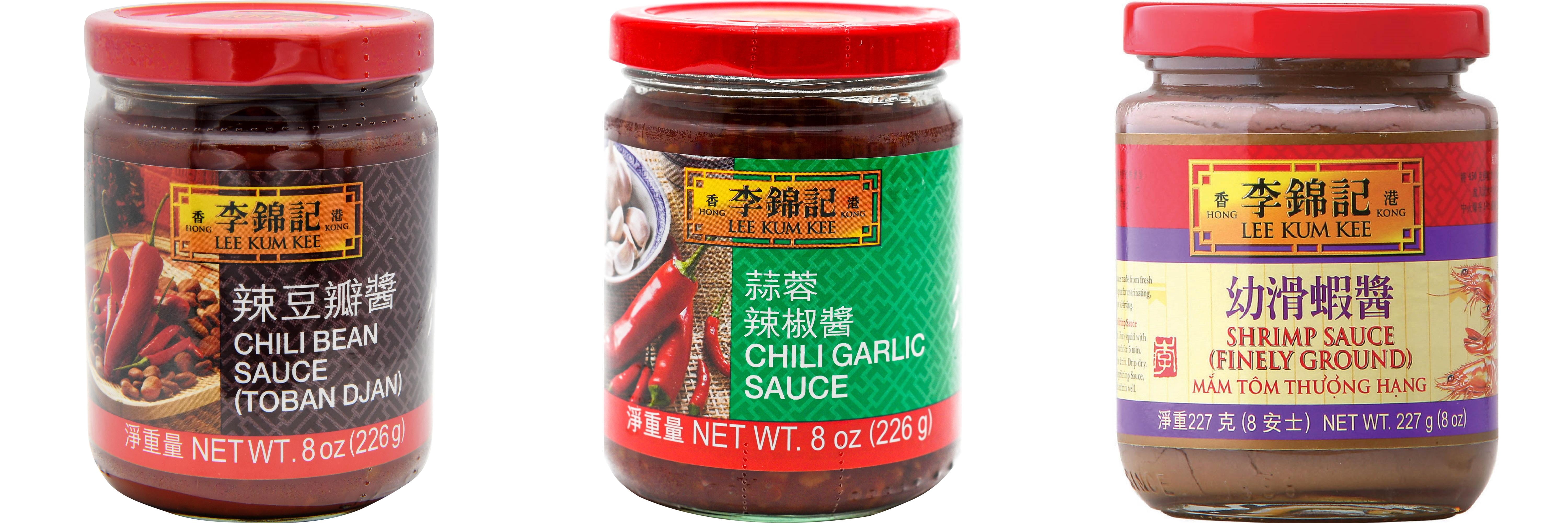 3 Pack Lee Kum Kee Cooking Sauce, 3 Flavors(Chili Bean Sauce,Chili Garlic Sauce,Finely Shrimp) Plus NineChef Brand Long Handle Coffee Spoon