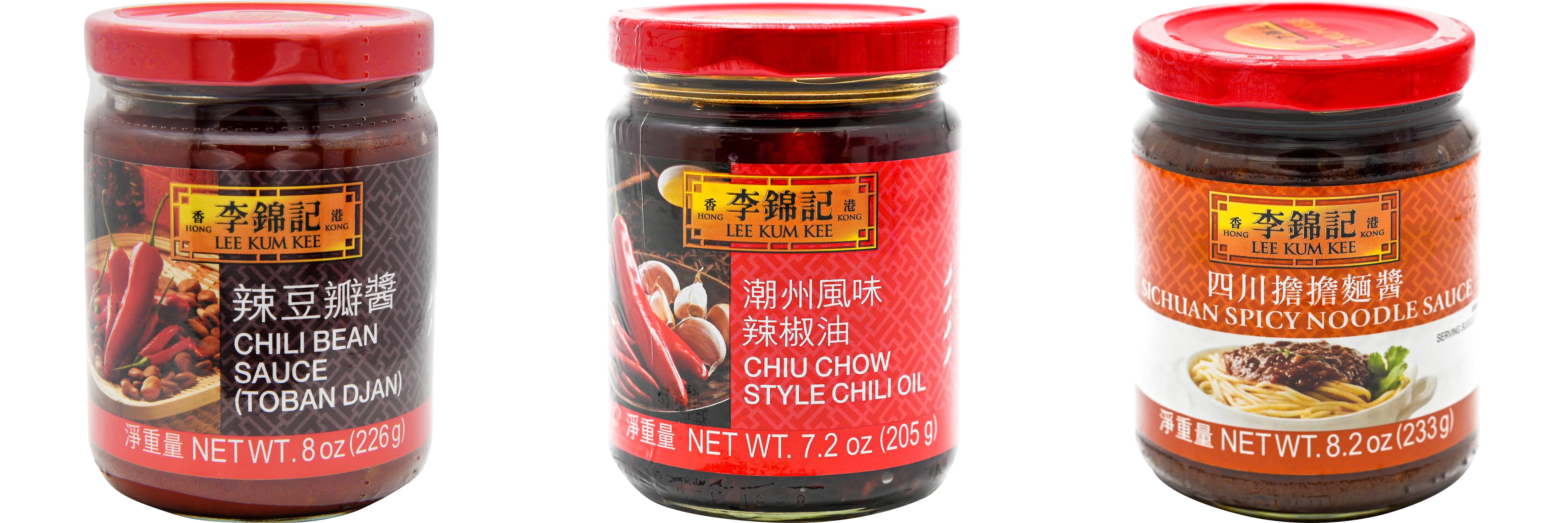3 Pack Lee Kum Kee Cooking Sauce, 3 Flavors(Chili Bean Sauce,Chiu Chow Chili Oil,Sichuan Spicy Noodle Sauce) Plus NineChef Brand Long Handle Coffee Spoon