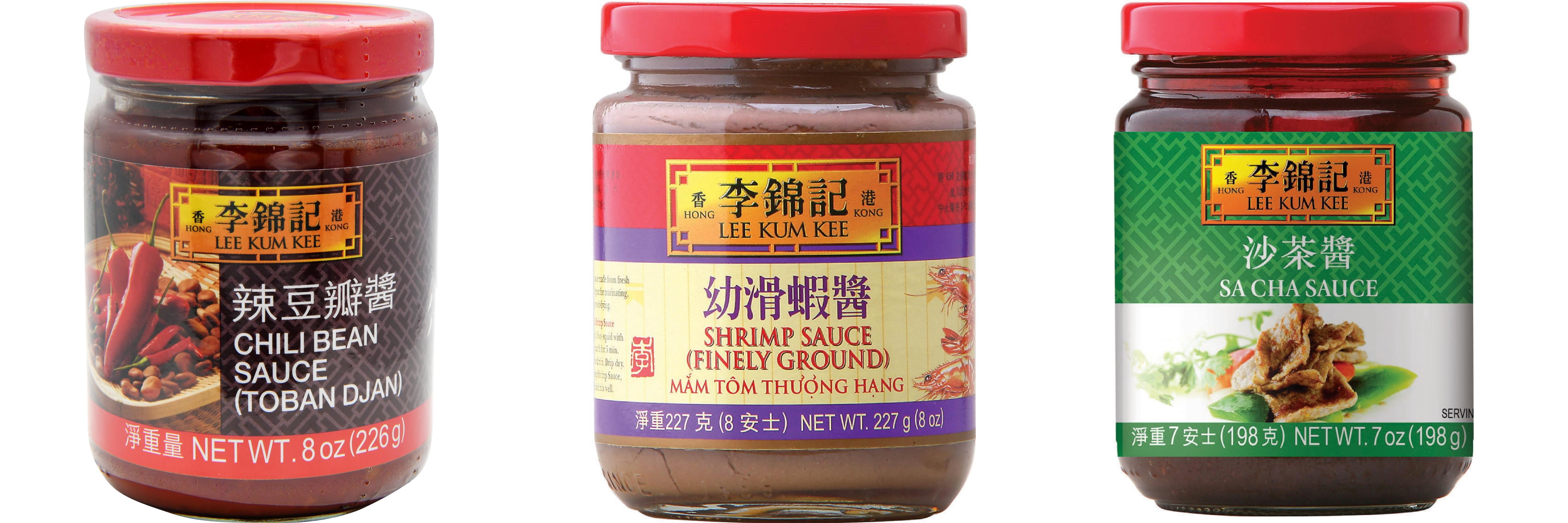 3 Pack Lee Kum Kee Cooking Sauce, 3 Flavors(Chili Bean Sauce,Finely Shrimp,Sa Cha Sauce) Plus NineChef Brand Long Handle Coffee Spoon