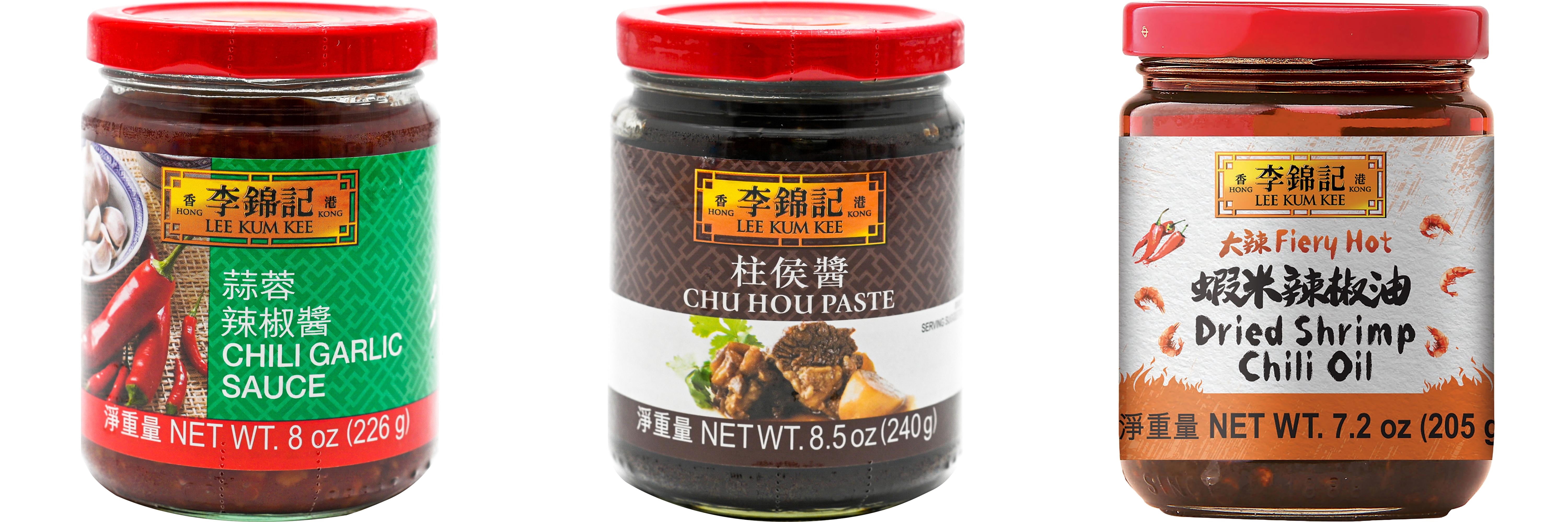 3 Pack Lee Kum Kee Cooking Sauce, 3 Flavors(Chili Garlic Sauce,Chu Hou,Dried Shrimp Chili Oil) Plus NineChef Brand Long Handle Coffee Spoon