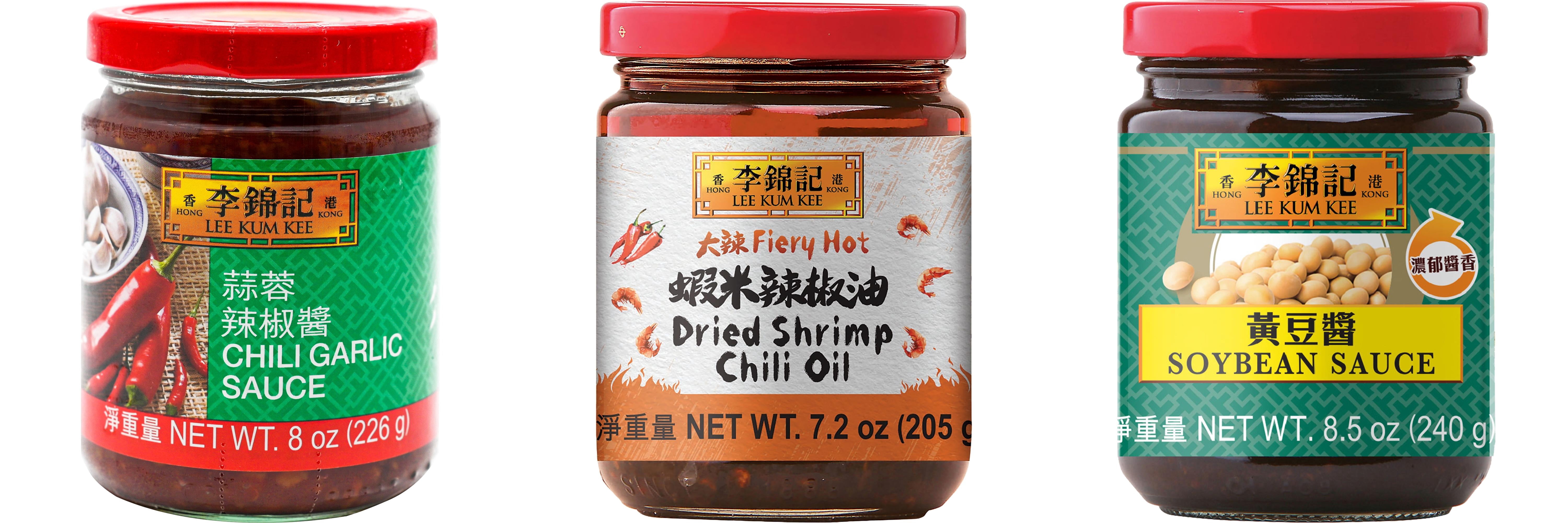 3 Pack Lee Kum Kee Cooking Sauce, 3 Flavors(Chili Garlic Sauce,Dried Shrimp Chili Oil,Soybean Sauce) Plus NineChef Brand Long Handle Coffee Spoon