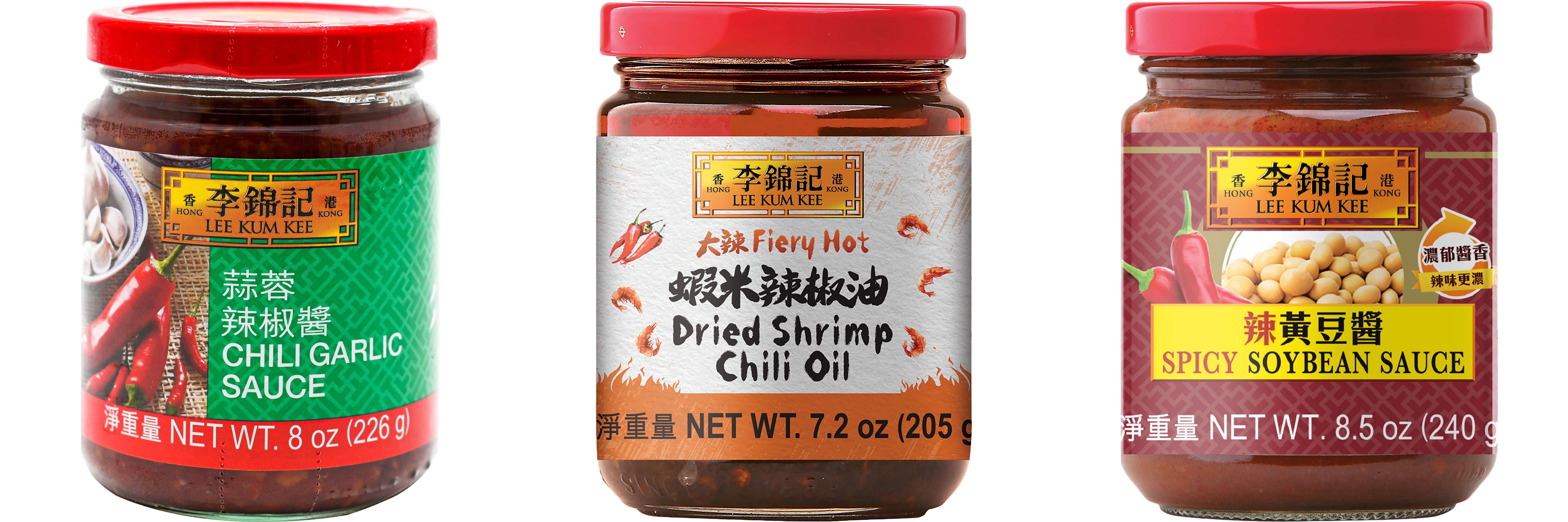 3 Pack Lee Kum Kee Cooking Sauce, 3 Flavors(Chili Garlic Sauce,Dried Shrimp Chili Oil,Spicy Soybean Sauce) Plus NineChef Brand Long Handle Coffee Spoon