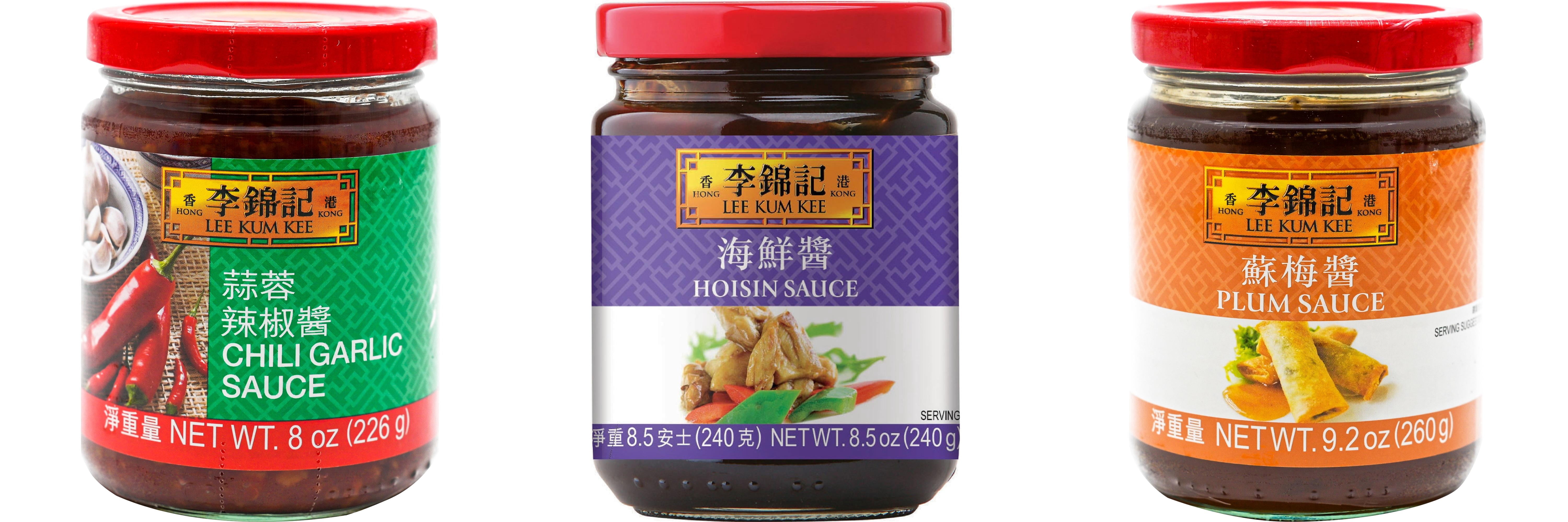 3 Pack Lee Kum Kee Cooking Sauce, 3 Flavors(Chili Garlic Sauce,Hoisin Sauce,Plum Sauce) Plus NineChef Brand Long Handle Coffee Spoon