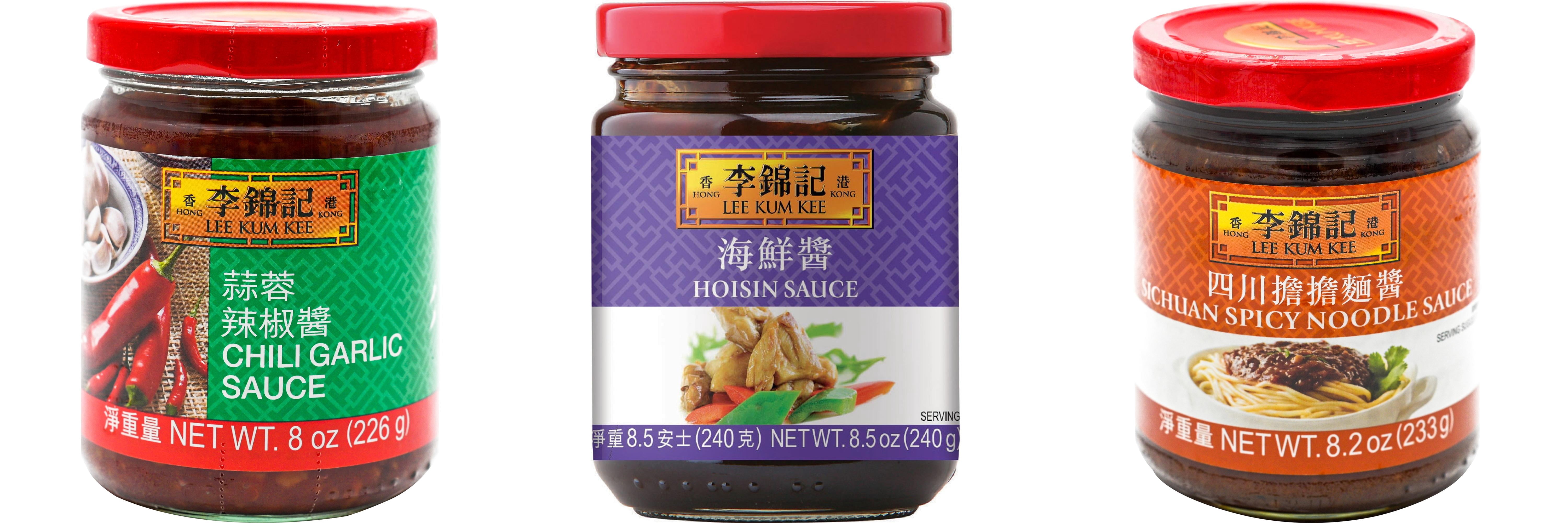 3 Pack Lee Kum Kee Cooking Sauce, 3 Flavors(Chili Garlic Sauce,Hoisin Sauce,Sichuan Spicy Noodle Sauce) Plus NineChef Brand Long Handle Coffee Spoon