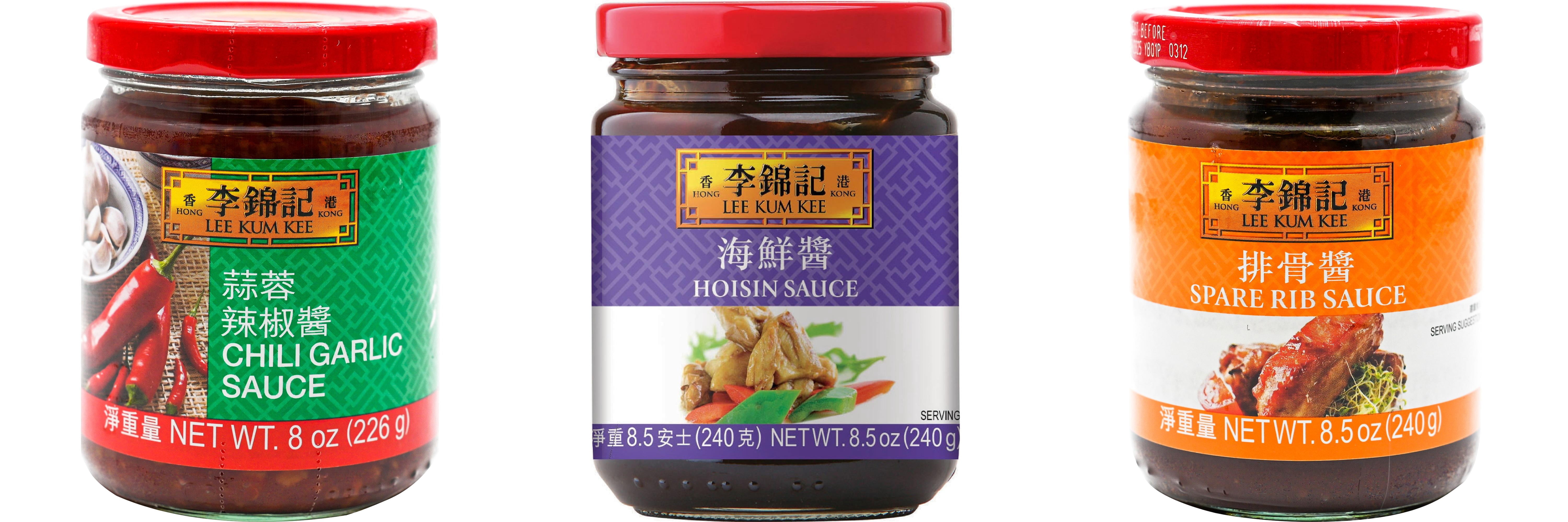 3 Pack Lee Kum Kee Cooking Sauce, 3 Flavors(Chili Garlic Sauce,Hoisin Sauce,Spare Rib Sauce) Plus NineChef Brand Long Handle Coffee Spoon
