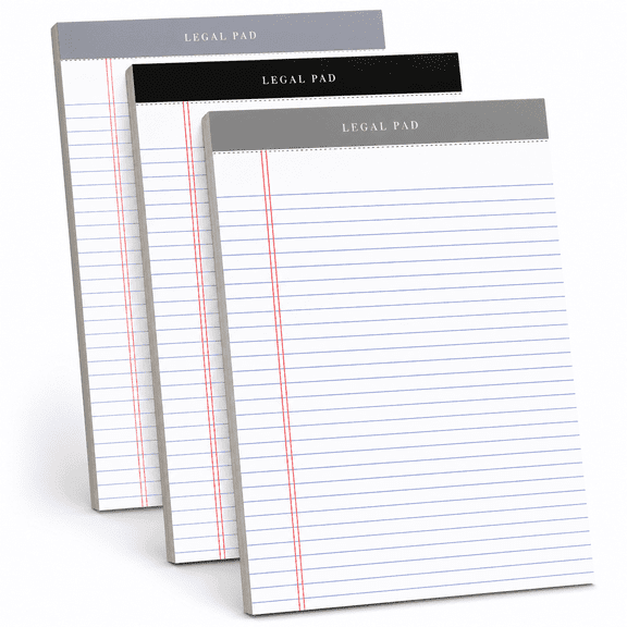 3 Pack Wide Ruled Legal Pads, 8.5 x 11 Inch White Notepads with 75 Sheets Each, Micro Perforated Lined Writing Pads with Thick Backing for Office Notes, Planning & Daily Lists