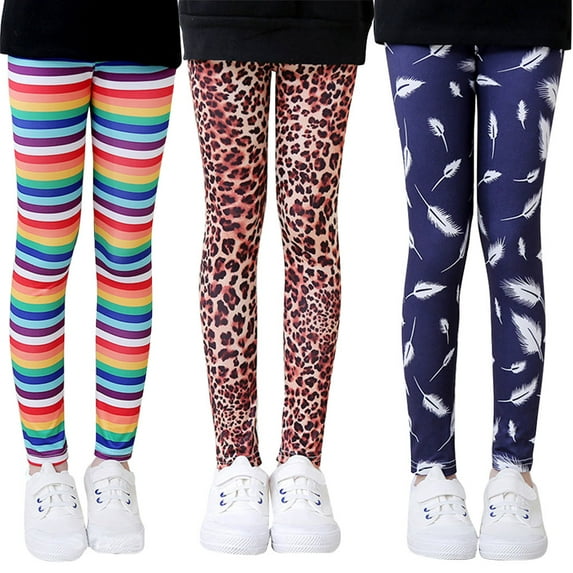 3 Pack Leggings for Kids Girls Soft Comfortable Pants Ankle Length Big Girls Printed Athletic Leggings