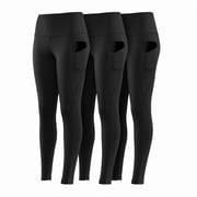 3 Pack-Leggings for Women with Pockets - Buttery Soft, High Waisted Tummy Control Yoga Pants for Workout Gym Running - All Black, Size - Large (US)