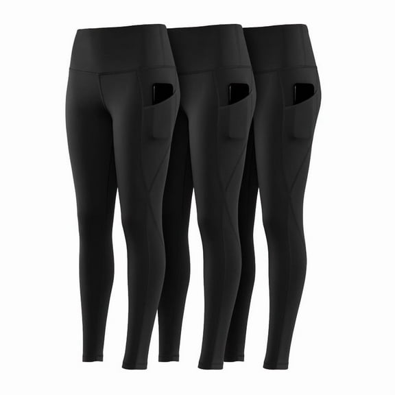3 Pack-Leggings for Women with Pockets - Buttery Soft, High Waisted Tummy Control Yoga Pants for Workout Gym Running - All Black, Size - Medium (US)
