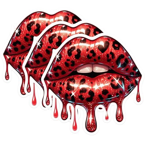 (3 Pack) Leopard Lips Decals - Red Glitter Decal - Dripping Lips Decal ...
