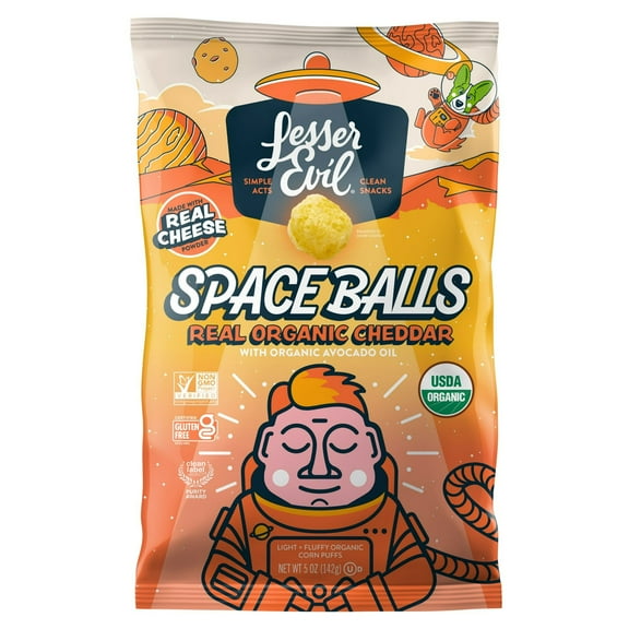 (3 Pack) LesserEvil Space Balls, Real Organic Cheddar, 5 oz