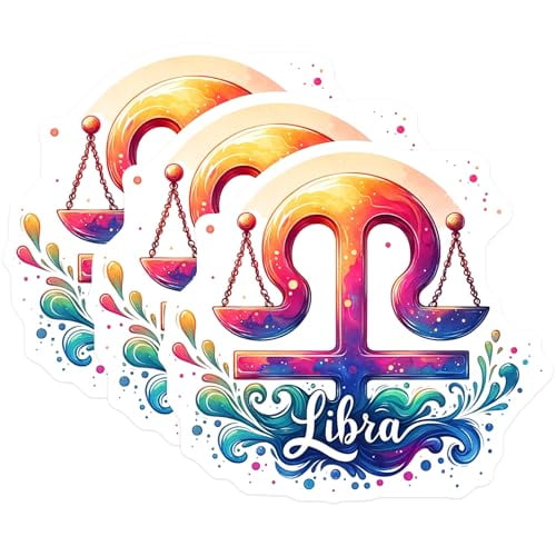 (3 Pack) Libra Zodiac Decals - Astrology Sign - Laptop Stickers- 3 Inches On Longest Side - Easy Peel & Apply - Made in USA - 3MCS5574