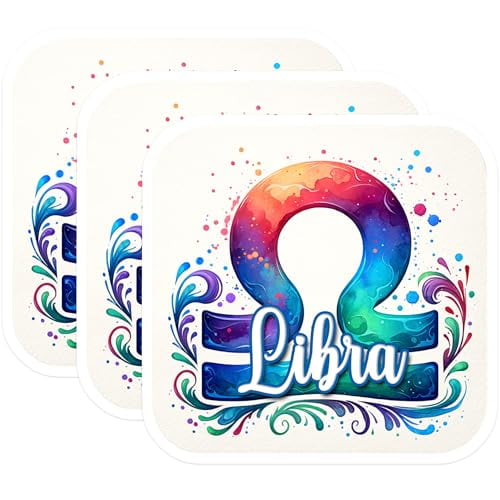 (3 Pack) Libra Zodiac Sign Decals - Astrology Horoscope - Colorful Laptop Decal- 3 Inches On Longest Side - Easy Peel & Apply - Made in USA - 3MCS5596