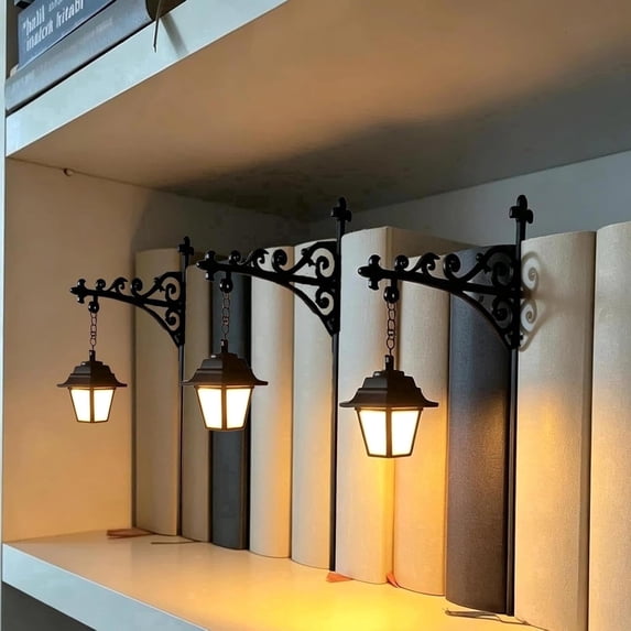 Library Lantern Bookshelf Lamp – Vintage Bookend Decor with Warm LED Light, Reading Shelf Light for Home Library, Study Room, Book Lover Gift