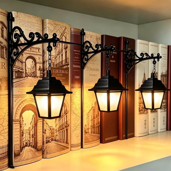 3-Pack Library Lantern Bookshelf Lights, Antique LED Book Nook Lamp Decor, Decorative Reading Shelf Light for Study, Home Library & Book Lovers Gift