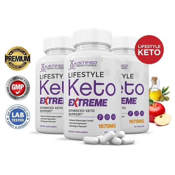 (3 Pack) Lifestyle Keto ACV Extreme Pills 1675mg Alternative to Gummies Dietary Supplement 180 Capsules