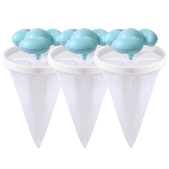 3 Pack Light Blue Floating Laundry Lint Catchers, Mesh Hair Filters for Washing Machines and Reusable Cleaning